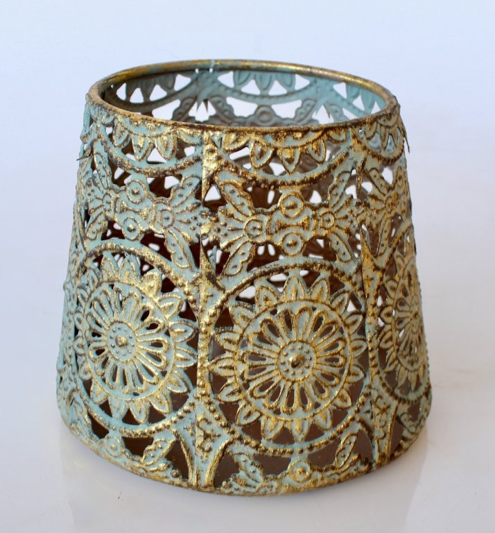 Small Gold Blue Metal Candle Holder